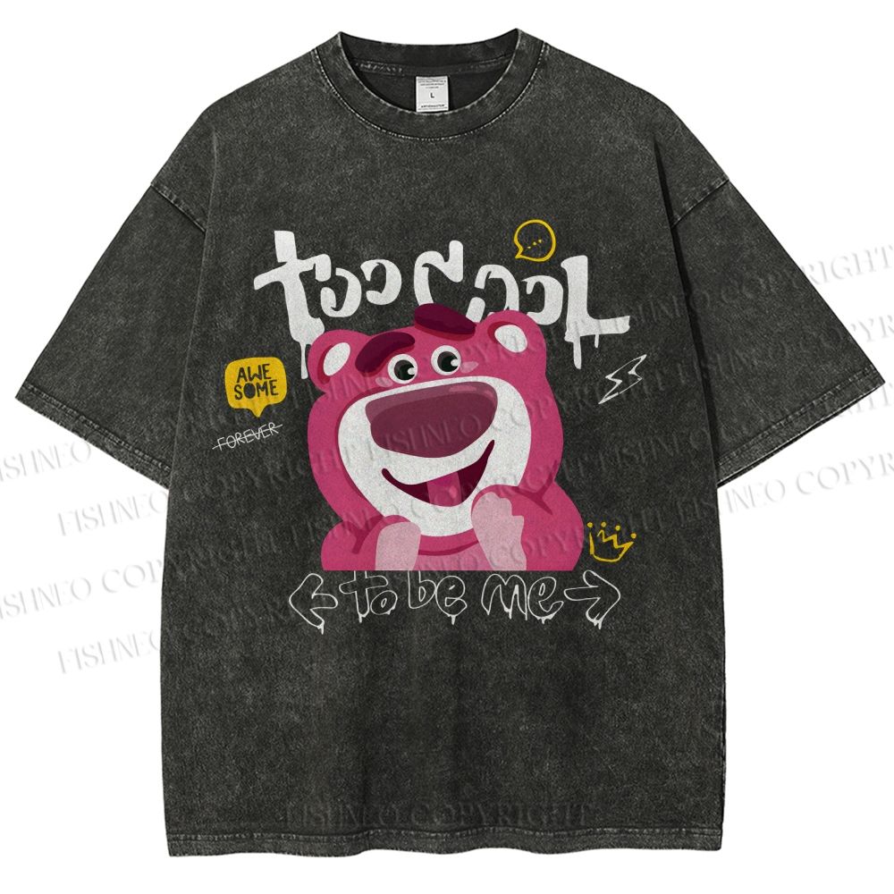 Unisex Strawberry Bear Printed Washed Tee