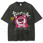 Unisex Strawberry Bear Printed Washed Tee