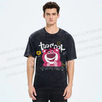 Unisex Strawberry Bear Printed Washed Tee