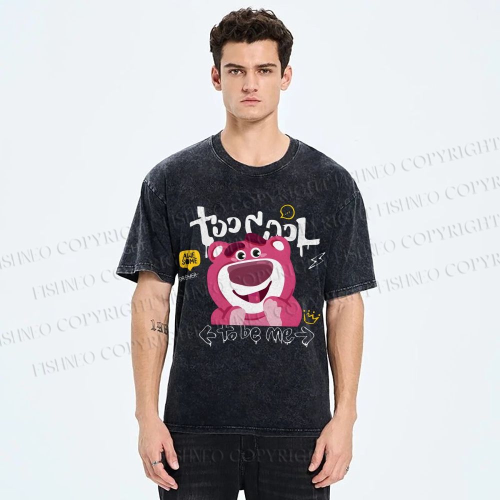 Unisex Strawberry Bear Printed Washed Tee