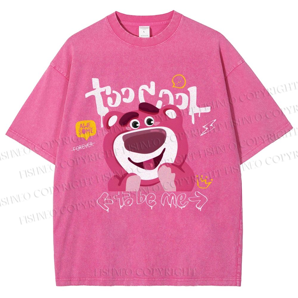 Unisex Strawberry Bear Printed Washed Tee