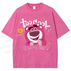 Unisex Strawberry Bear Printed Washed Tee