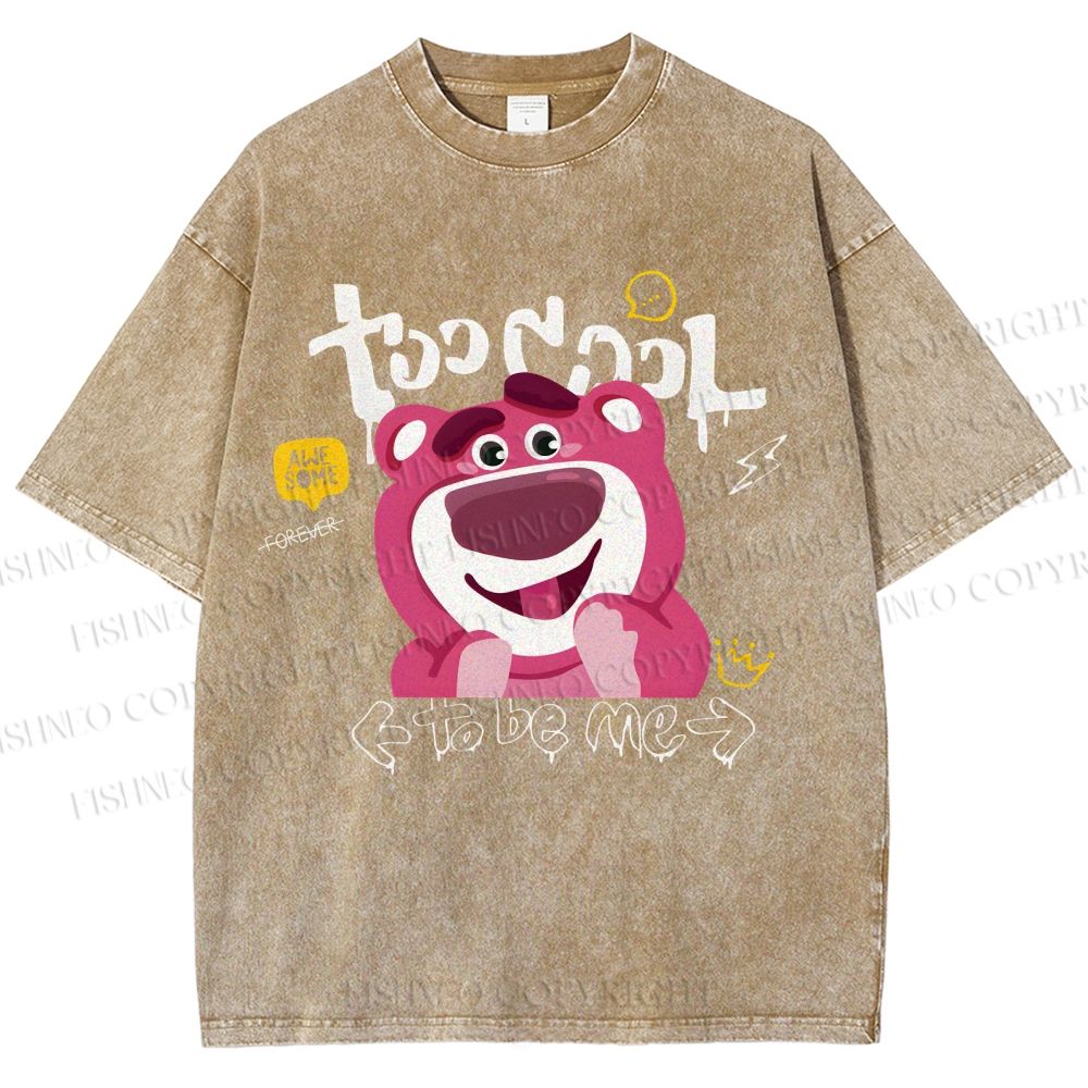 Unisex Strawberry Bear Printed Washed Tee