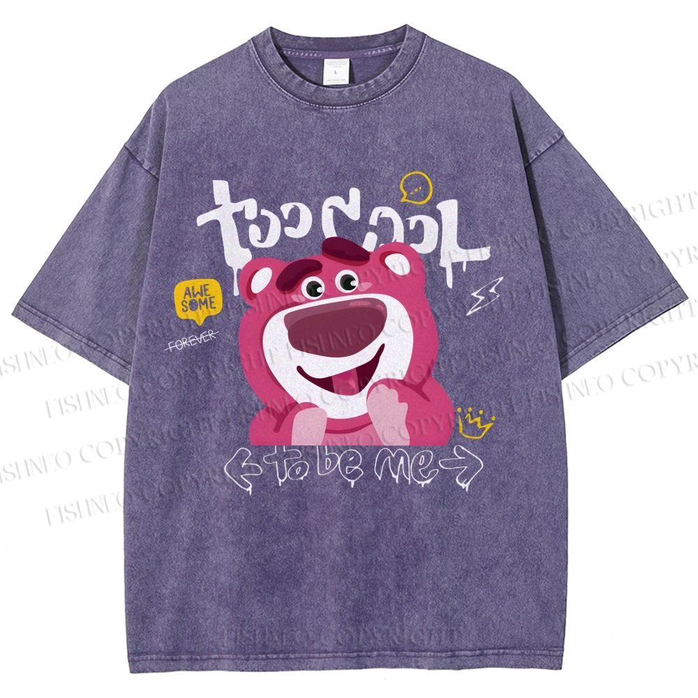 Unisex Strawberry Bear Printed Washed Tee