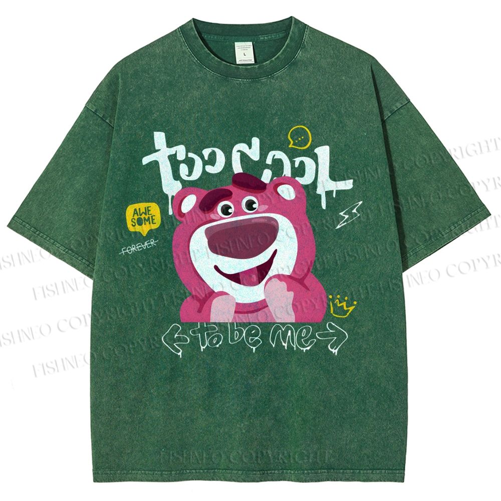 Unisex Strawberry Bear Printed Washed Tee