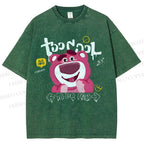 Unisex Strawberry Bear Printed Washed Tee