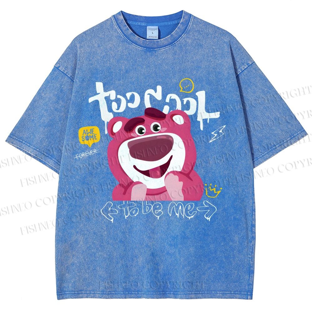 Unisex Strawberry Bear Printed Washed Tee