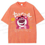 Unisex Strawberry Bear Printed Washed Tee