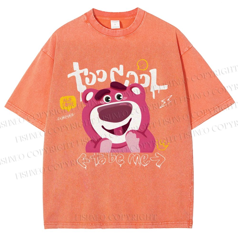 Unisex Strawberry Bear Printed Washed Tee
