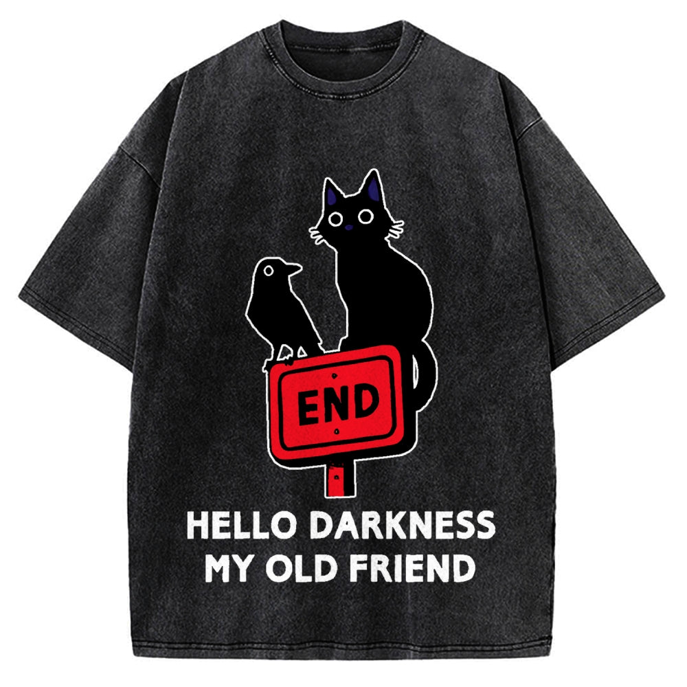 Black cat and crow hello darkness my old friend Vintage Washed T-shirt