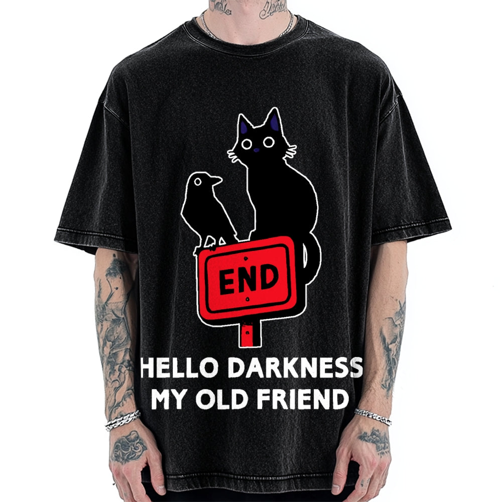 Black cat and crow hello darkness my old friend Vintage Washed T-shirt