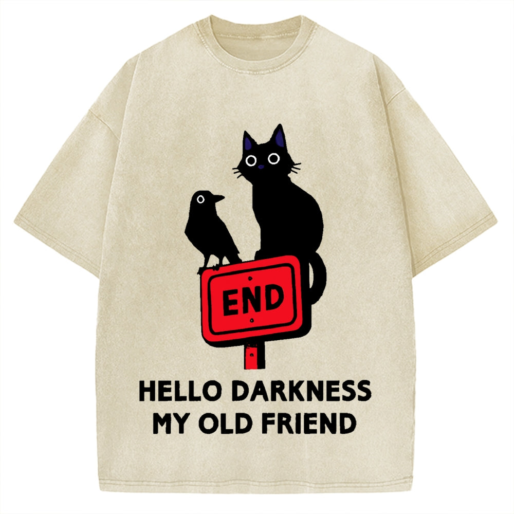 Black cat and crow hello darkness my old friend Vintage Washed T-shirt