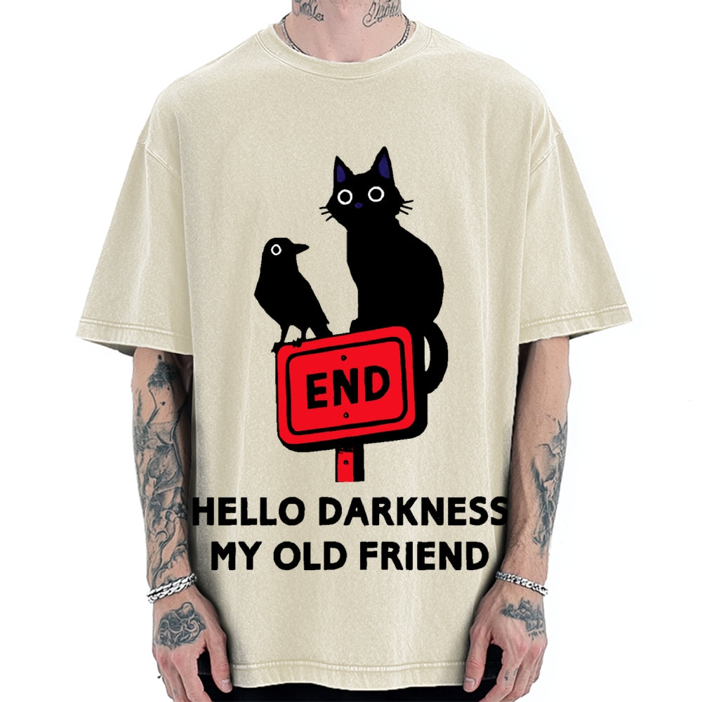 Black cat and crow hello darkness my old friend Vintage Washed T-shirt