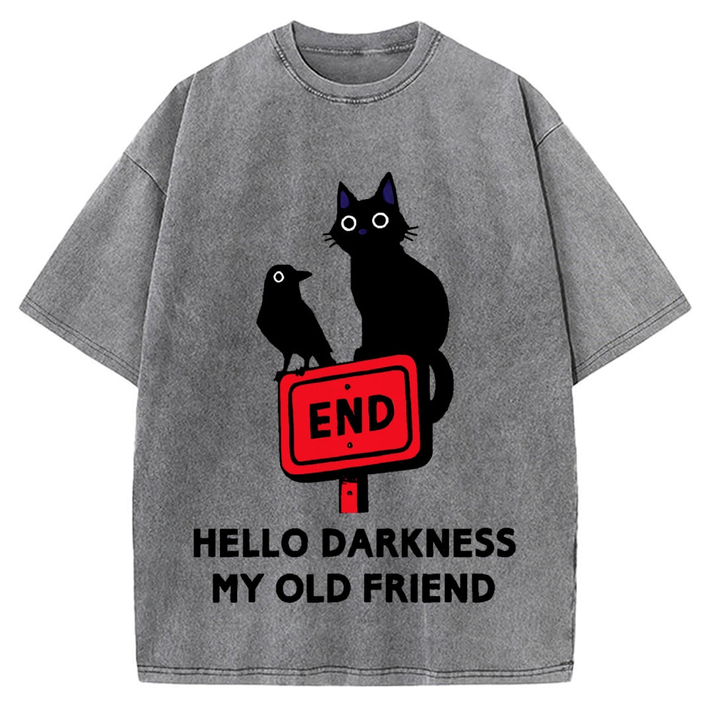 Black cat and crow hello darkness my old friend Vintage Washed T-shirt
