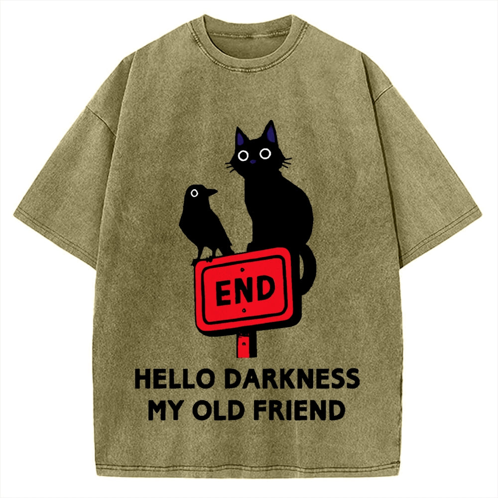 Black cat and crow hello darkness my old friend Vintage Washed T-shirt
