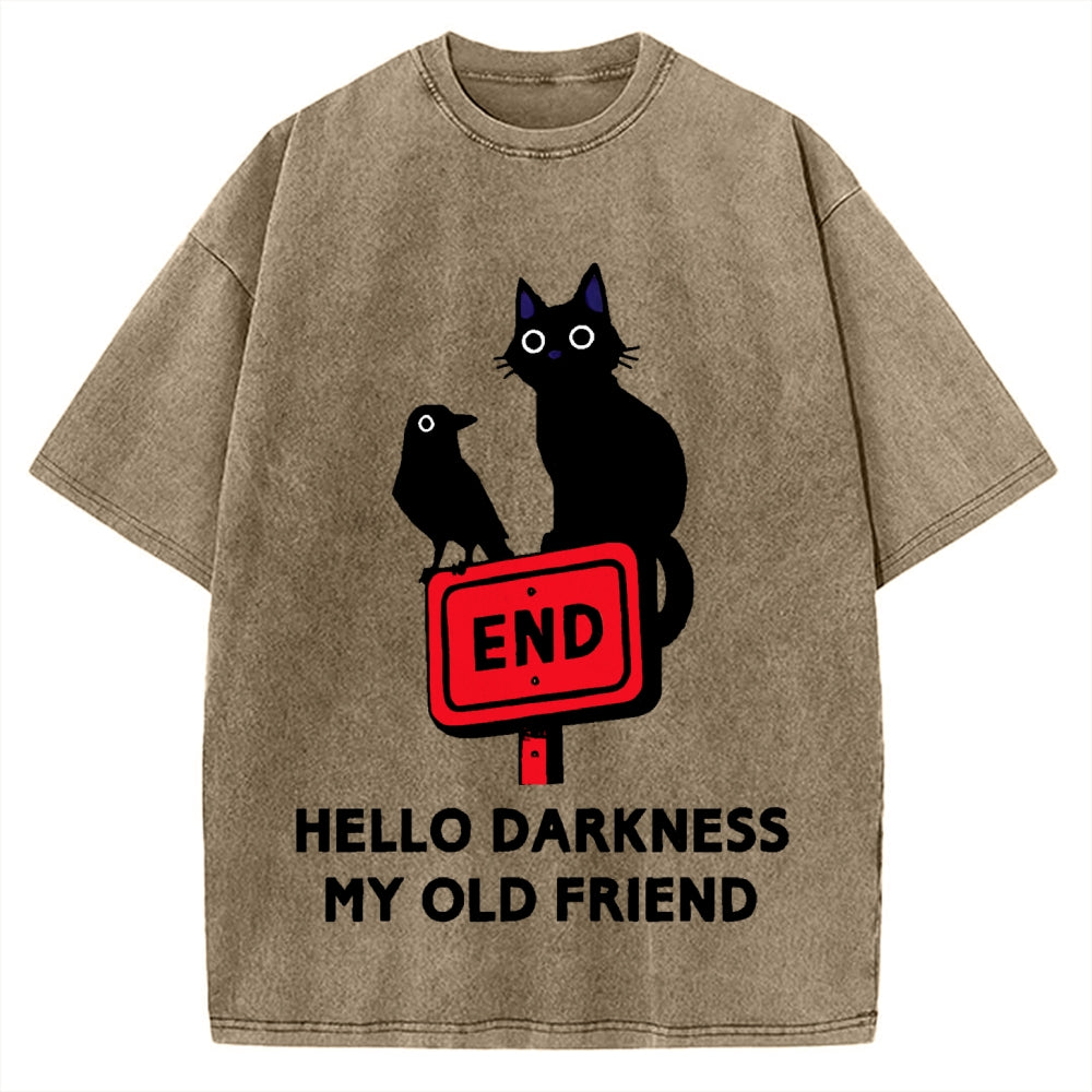 Black cat and crow hello darkness my old friend Vintage Washed T-shirt