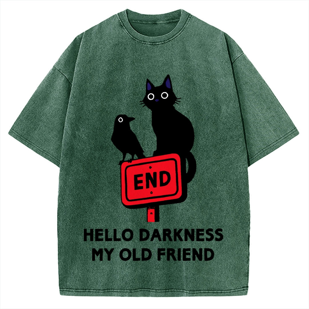 Black cat and crow hello darkness my old friend Vintage Washed T-shirt