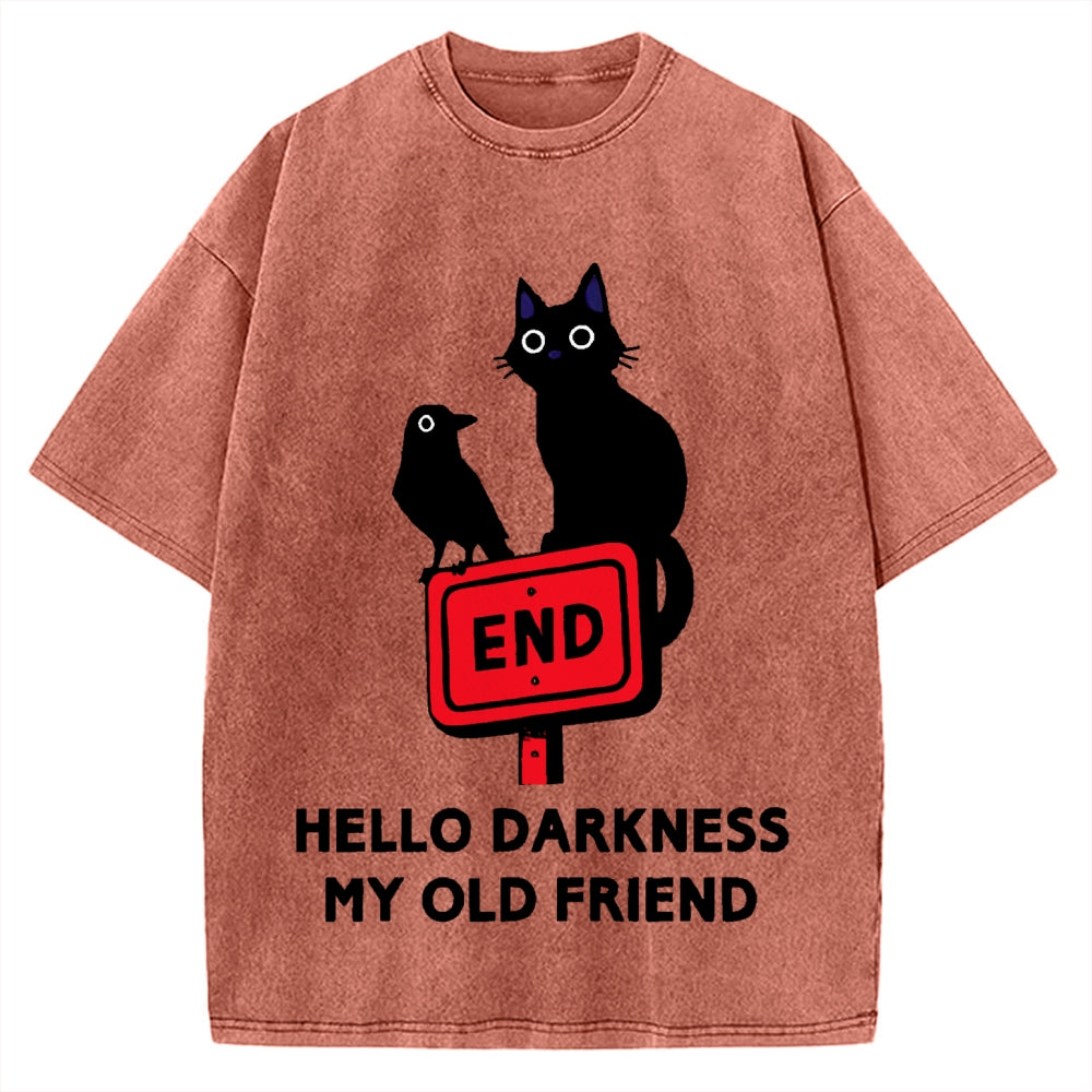 Black cat and crow hello darkness my old friend Vintage Washed T-shirt