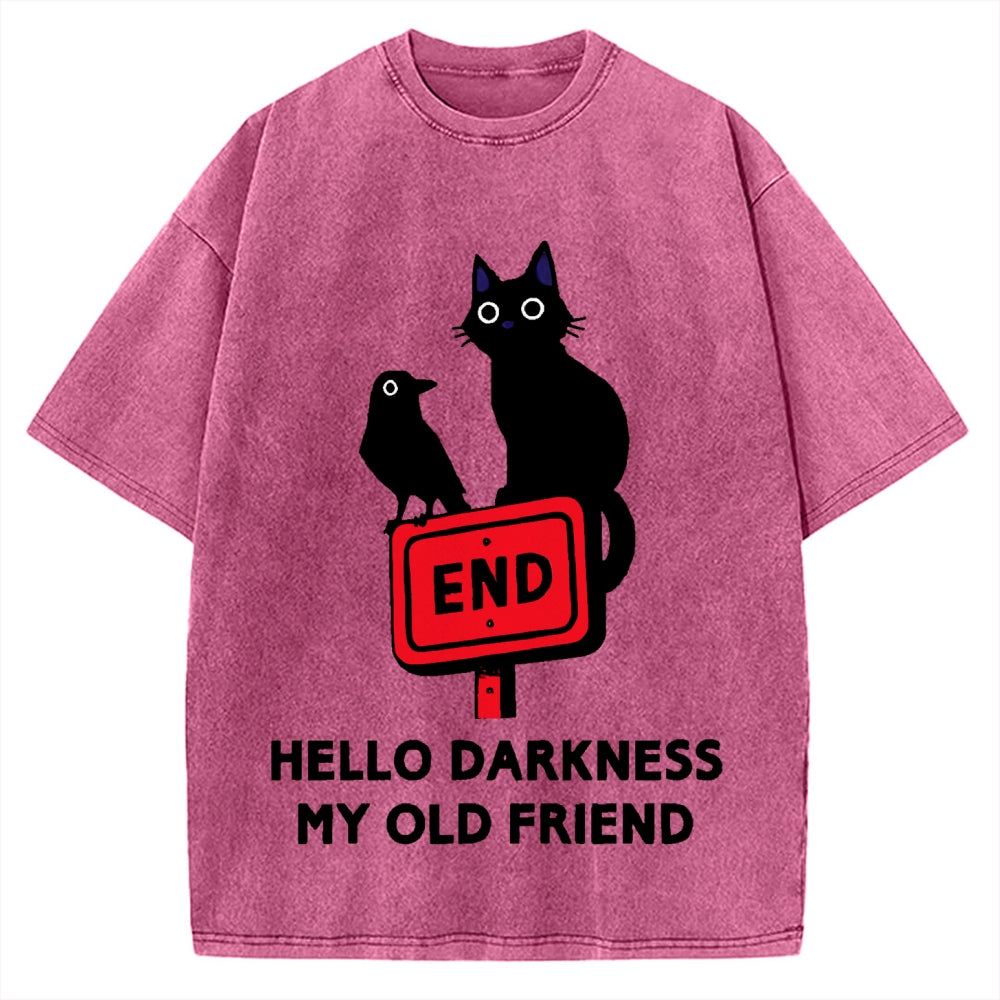 Black cat and crow hello darkness my old friend Vintage Washed T-shirt