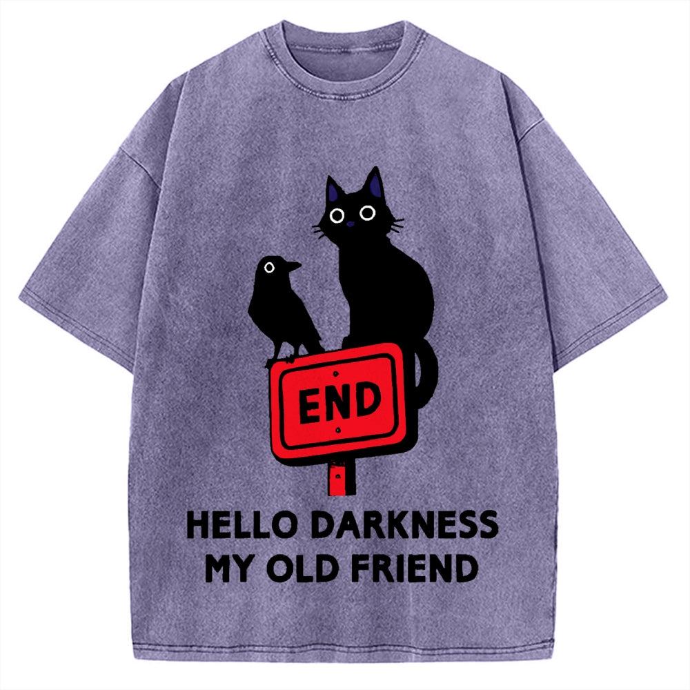 Black cat and crow hello darkness my old friend Vintage Washed T-shirt