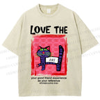 Unisex Love The Cat Printed Washed Tee