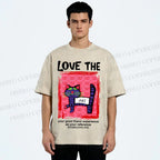 Unisex Love The Cat Printed Washed Tee