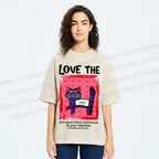 Unisex Love The Cat Printed Washed Tee