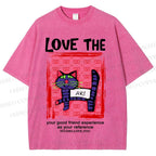 Unisex Love The Cat Printed Washed Tee