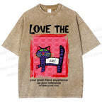 Unisex Love The Cat Printed Washed Tee