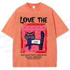 Unisex Love The Cat Printed Washed Tee