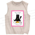 Unisex Cat Printed Washed Tank Top