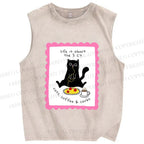 Unisex Cat Printed Washed Tank Top