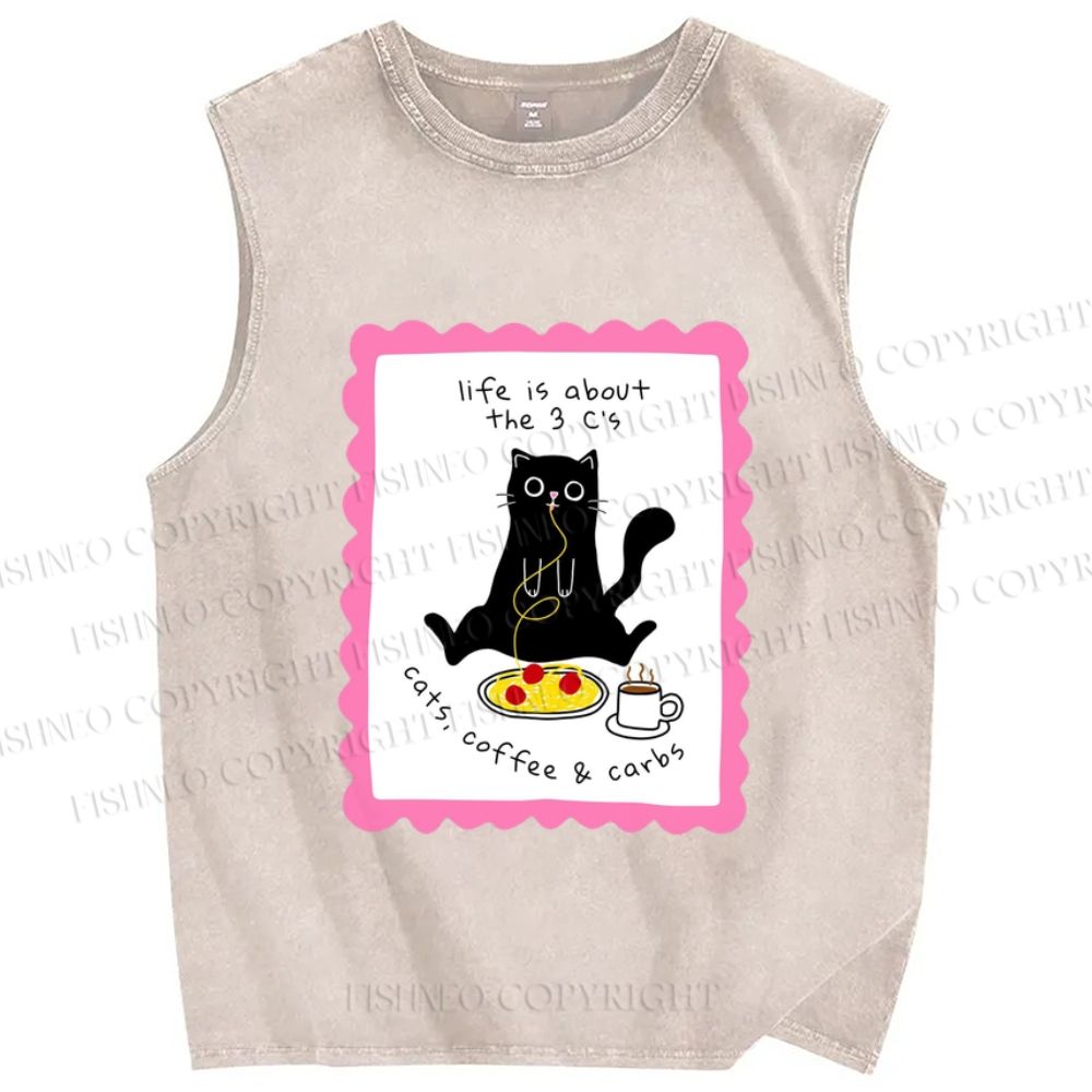 Unisex Cat Printed Washed Tank Top