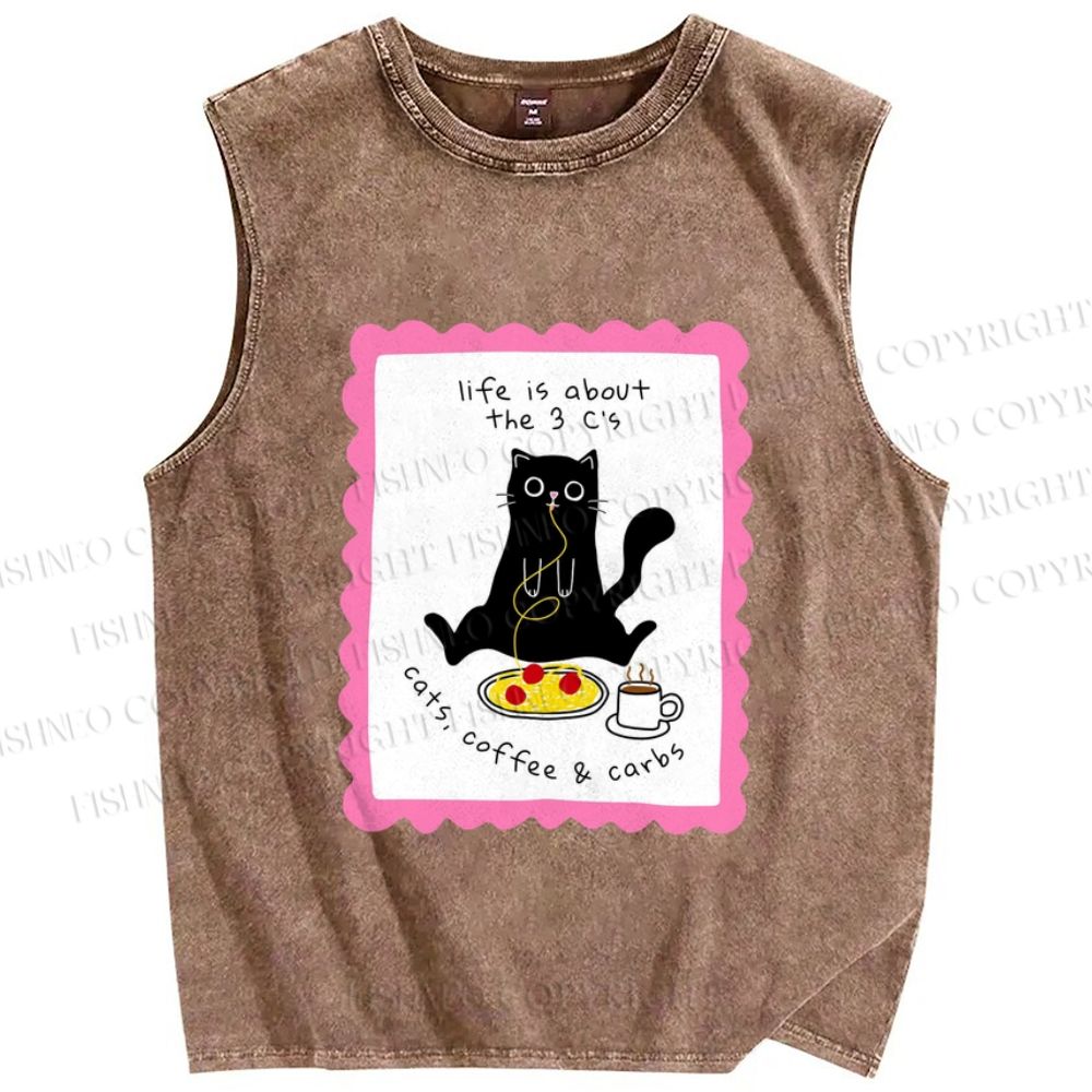 Unisex Cat Printed Washed Tank Top