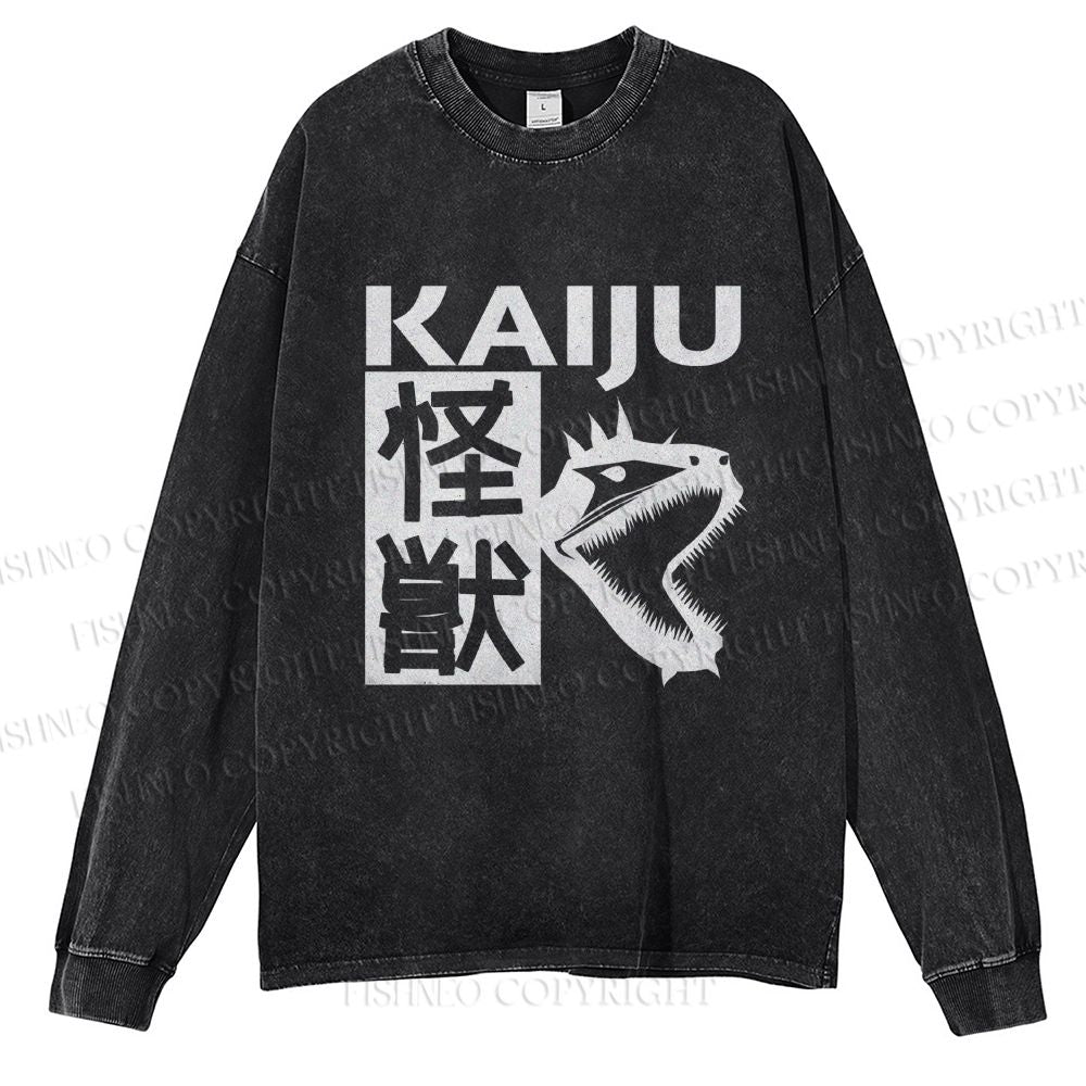 Unisex Casual Washed Monster Printed Long Sleeve T-shirt