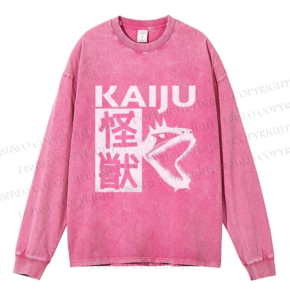 Unisex Casual Washed Monster Printed Long Sleeve T-shirt