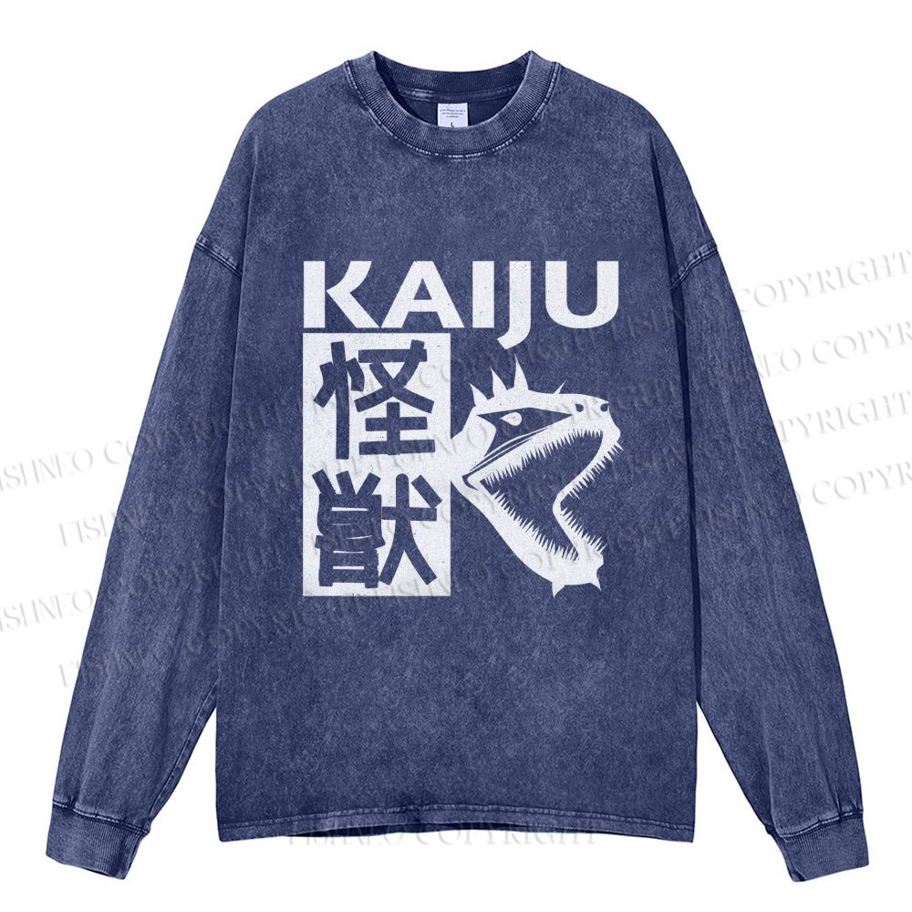 Unisex Casual Washed Monster Printed Long Sleeve T-shirt