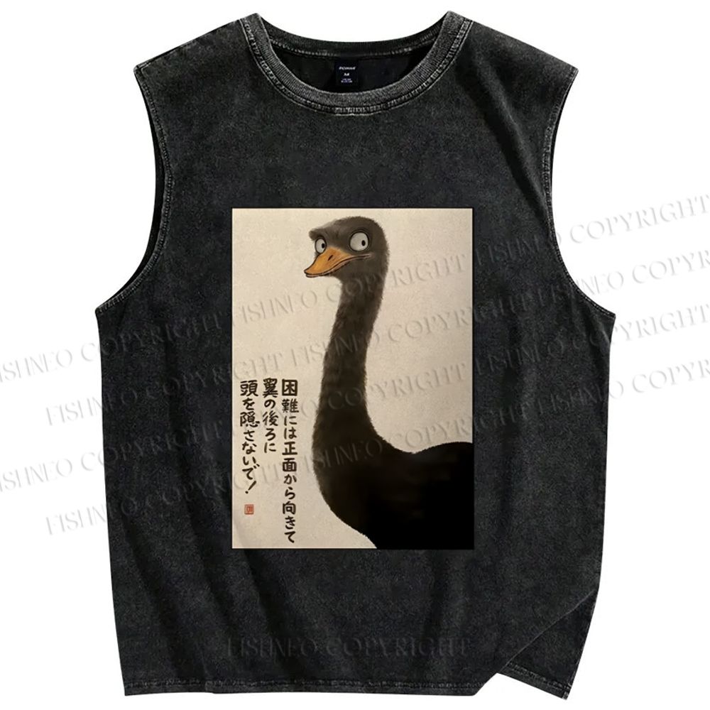 Unisex Ostriches Printed Washed Tank Top