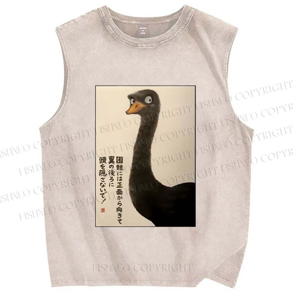 Unisex Ostriches Printed Washed Tank Top