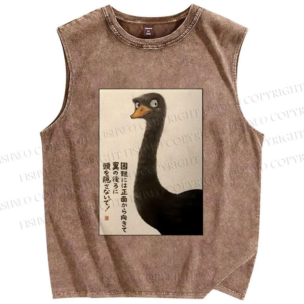 Unisex Ostriches Printed Washed Tank Top