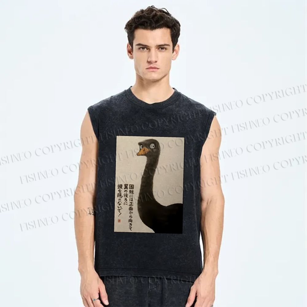 Unisex Ostriches Printed Washed Tank Top