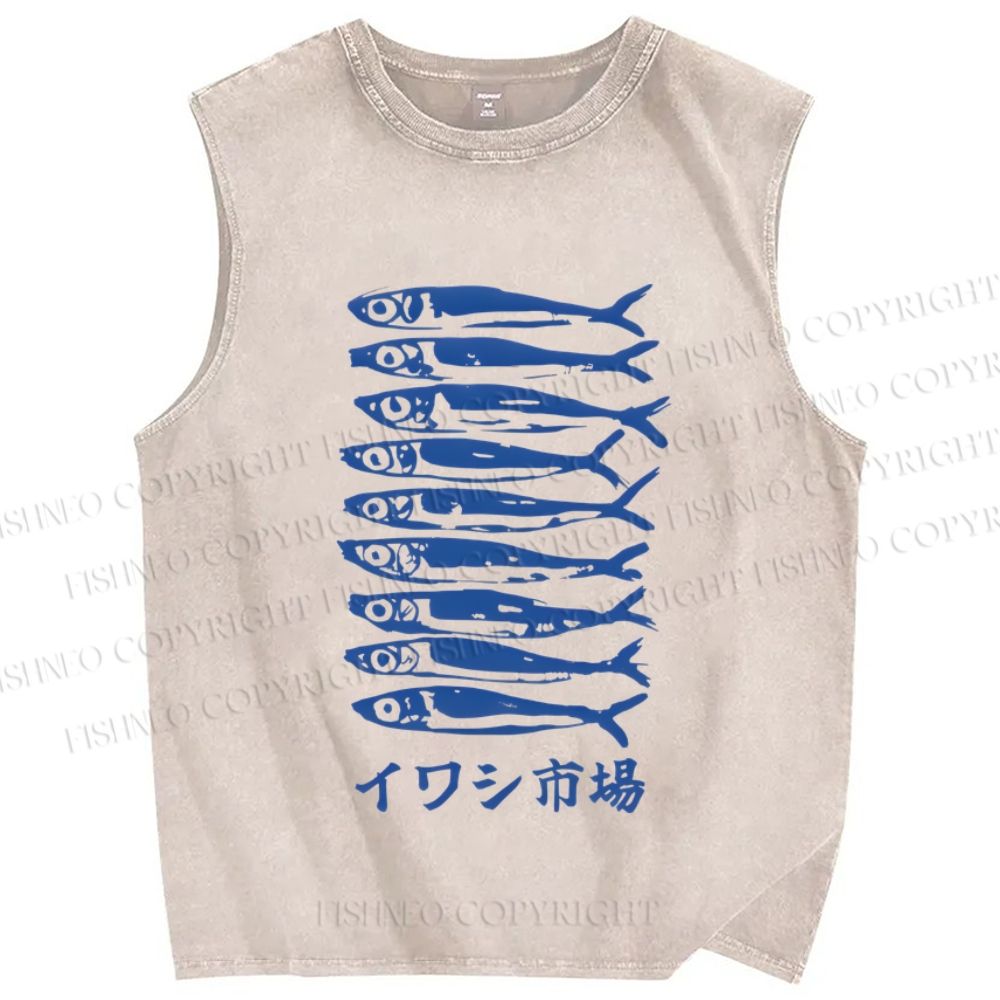 Unisex Sardines Printed Washed Tank Top