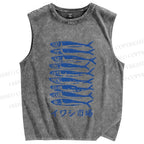 Unisex Sardines Printed Washed Tank Top