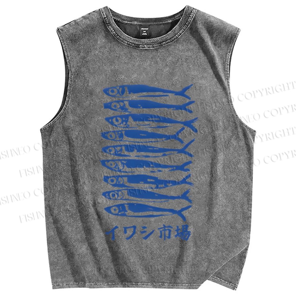 Unisex Sardines Printed Washed Tank Top