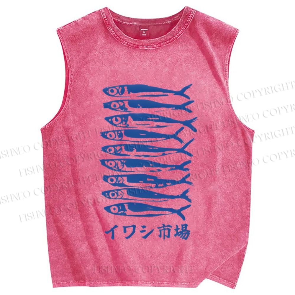 Unisex Sardines Printed Washed Tank Top