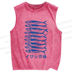 Unisex Sardines Printed Washed Tank Top