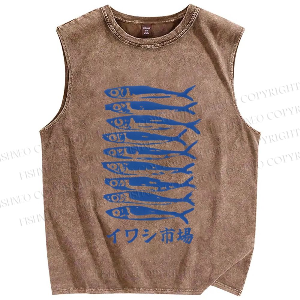 Unisex Sardines Printed Washed Tank Top