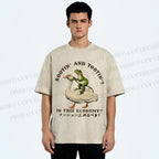 Unisex Goose And Frog Printed Washed Tee