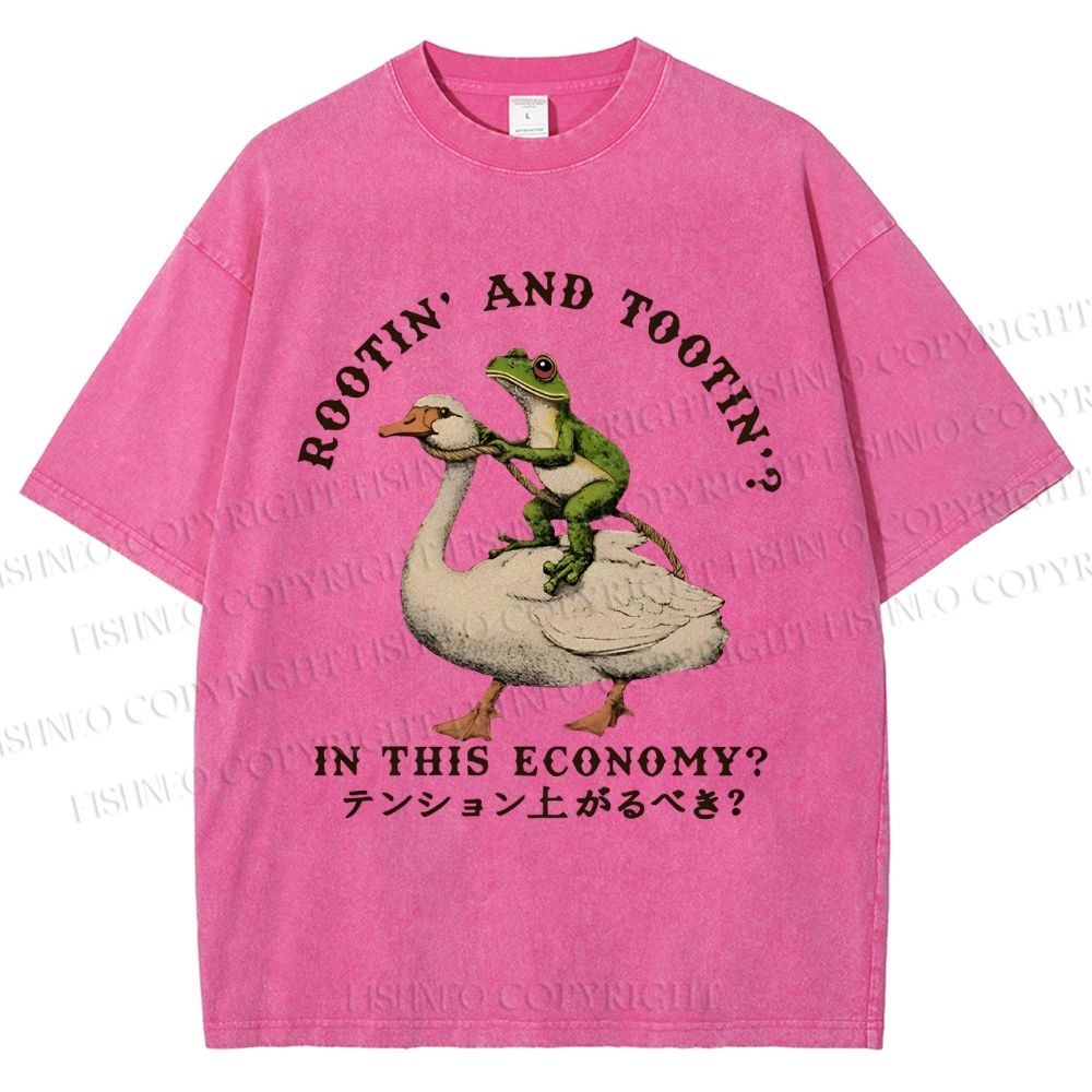 Unisex Goose And Frog Printed Washed Tee