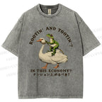 Unisex Goose And Frog Printed Washed Tee